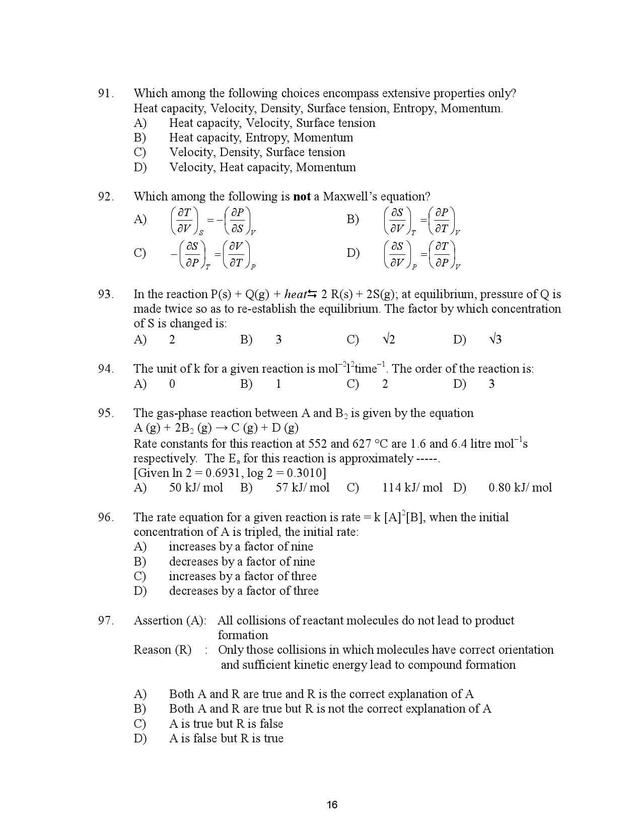 Kerala SET Chemistry Exam Question Paper July 2023 16
