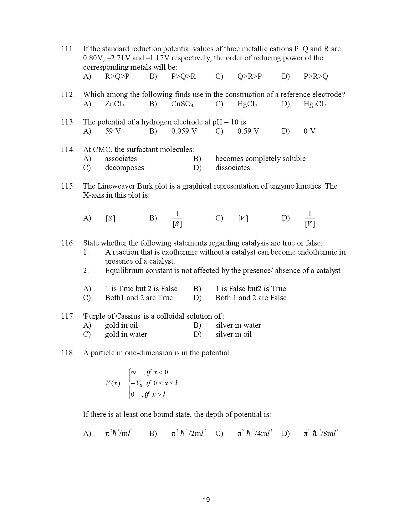 Kerala SET Chemistry Exam Question Paper July 2023 19