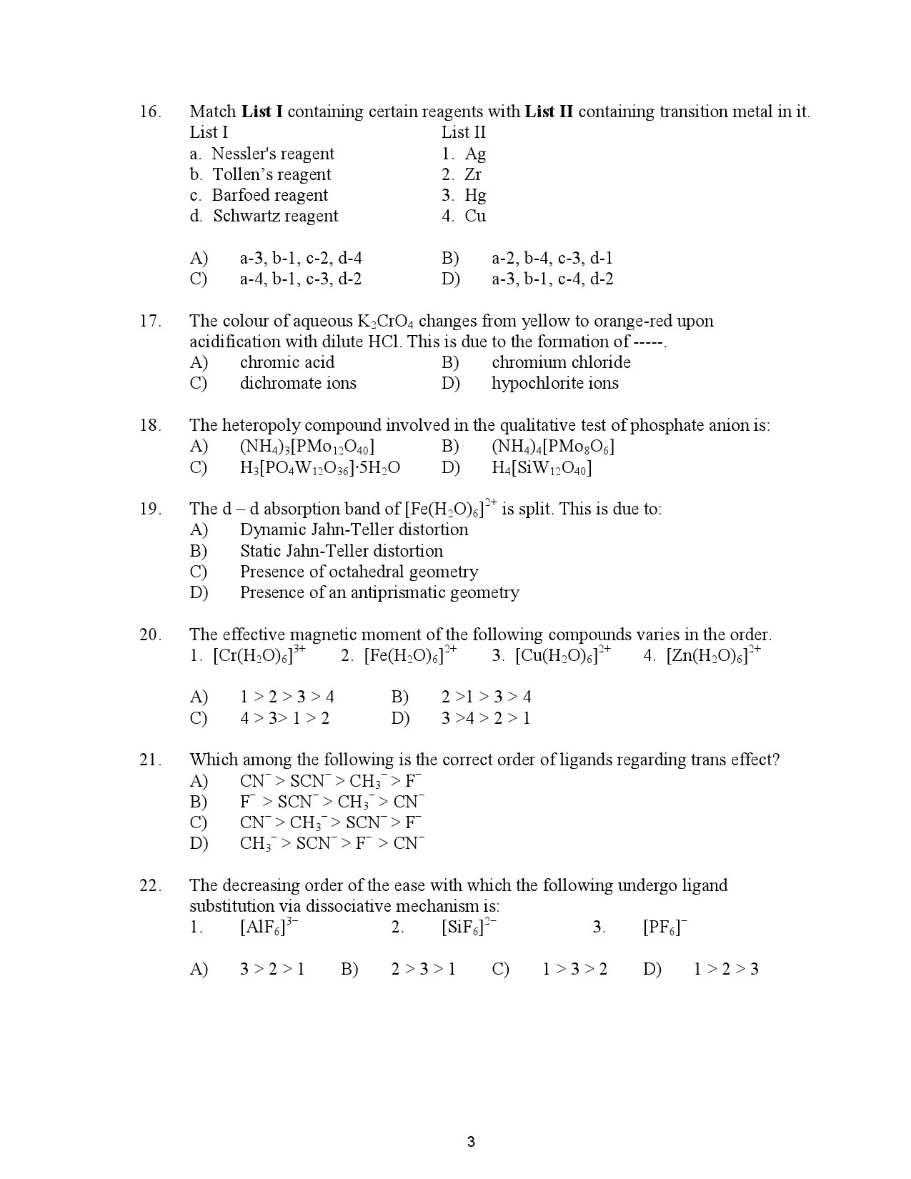 Kerala SET Chemistry Exam Question Paper July 2023 3