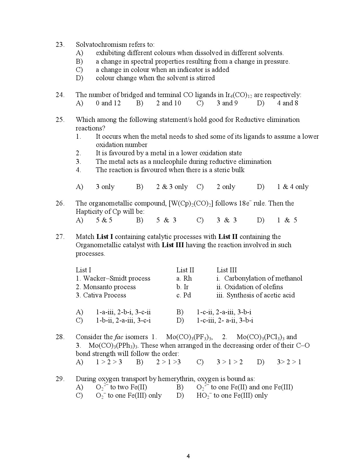 Kerala SET Chemistry Exam Question Paper July 2023 4