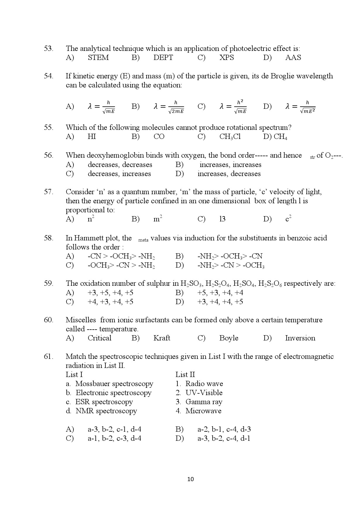 Kerala SET Chemistry Exam Question Paper July 2024 10