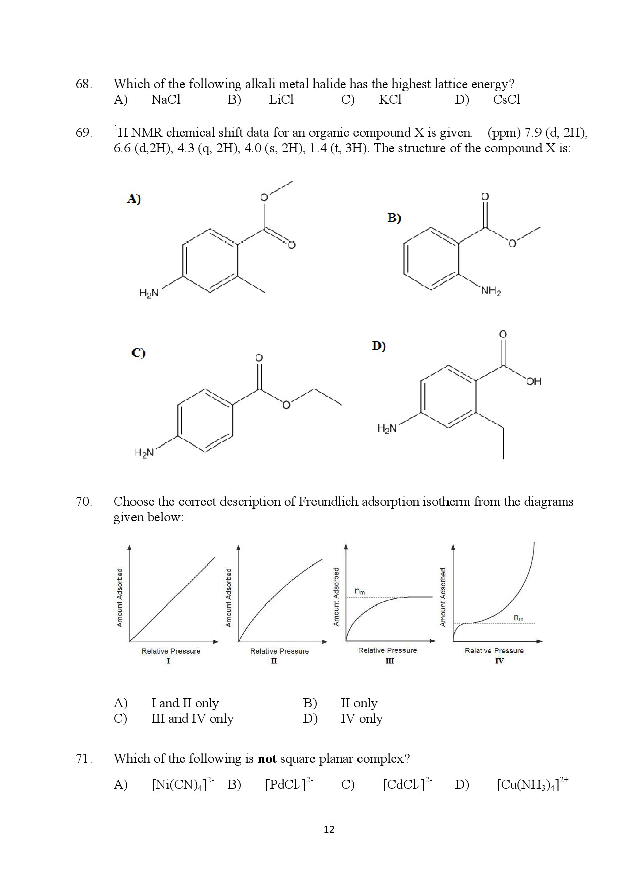 Kerala SET Chemistry Exam Question Paper July 2024 12