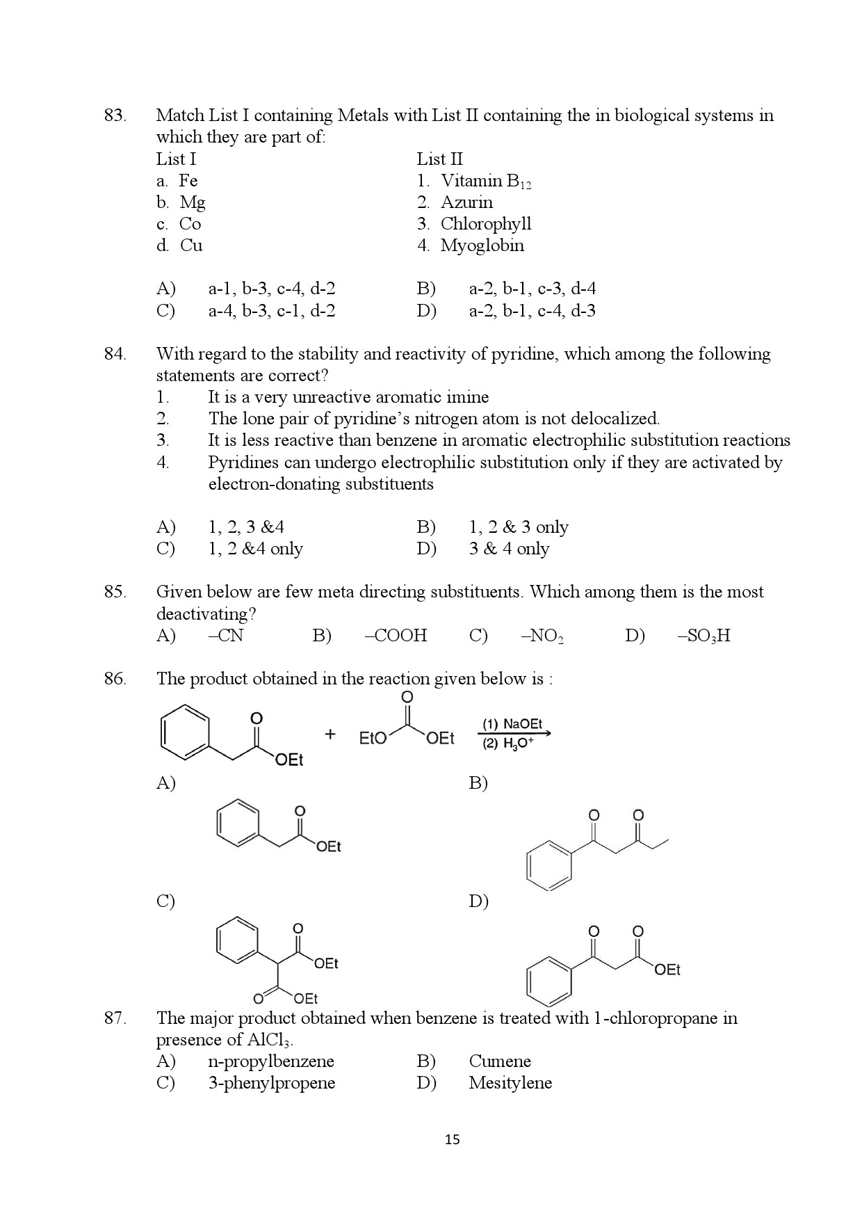 Kerala SET Chemistry Exam Question Paper July 2024 15