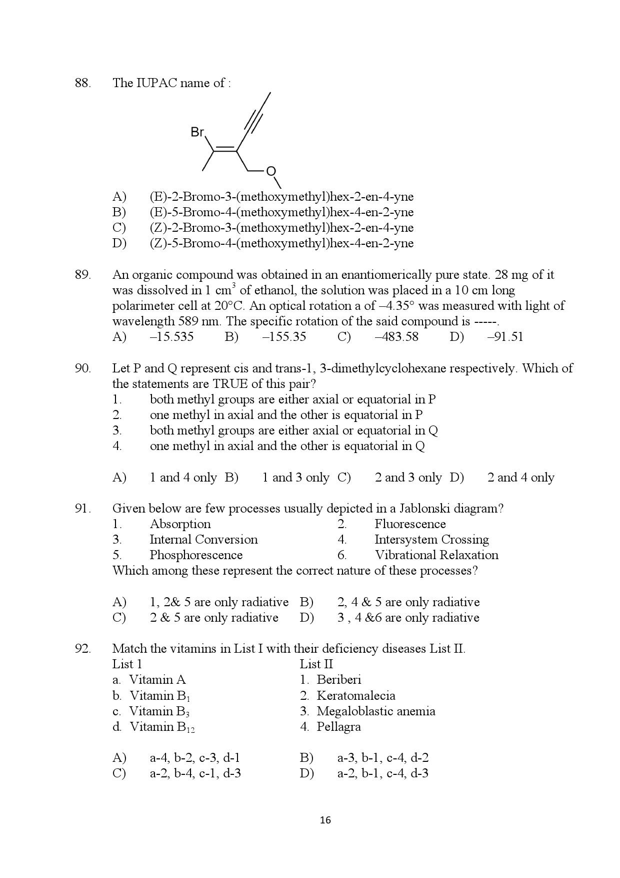 Kerala SET Chemistry Exam Question Paper July 2024 16