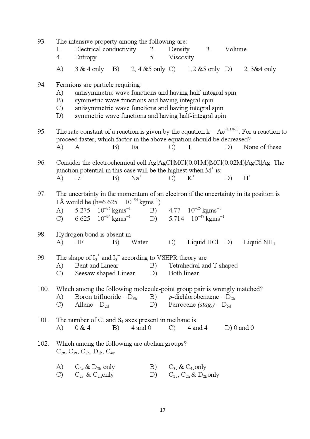 Kerala SET Chemistry Exam Question Paper July 2024 17