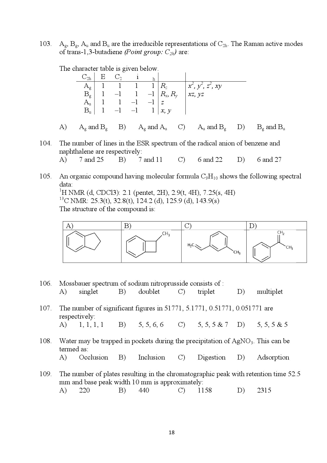 Kerala SET Chemistry Exam Question Paper July 2024 18