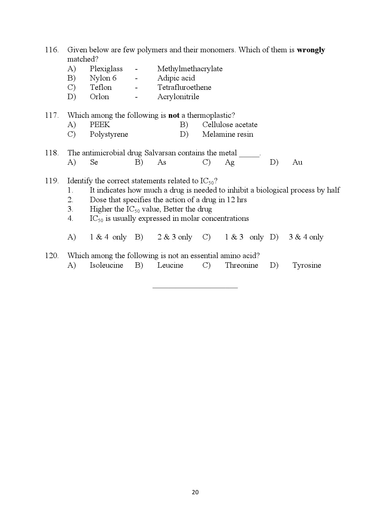 Kerala SET Chemistry Exam Question Paper July 2024 20