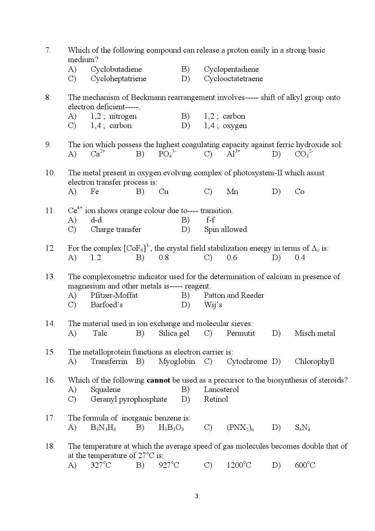 Kerala SET Chemistry Exam Question Paper July 2024 3