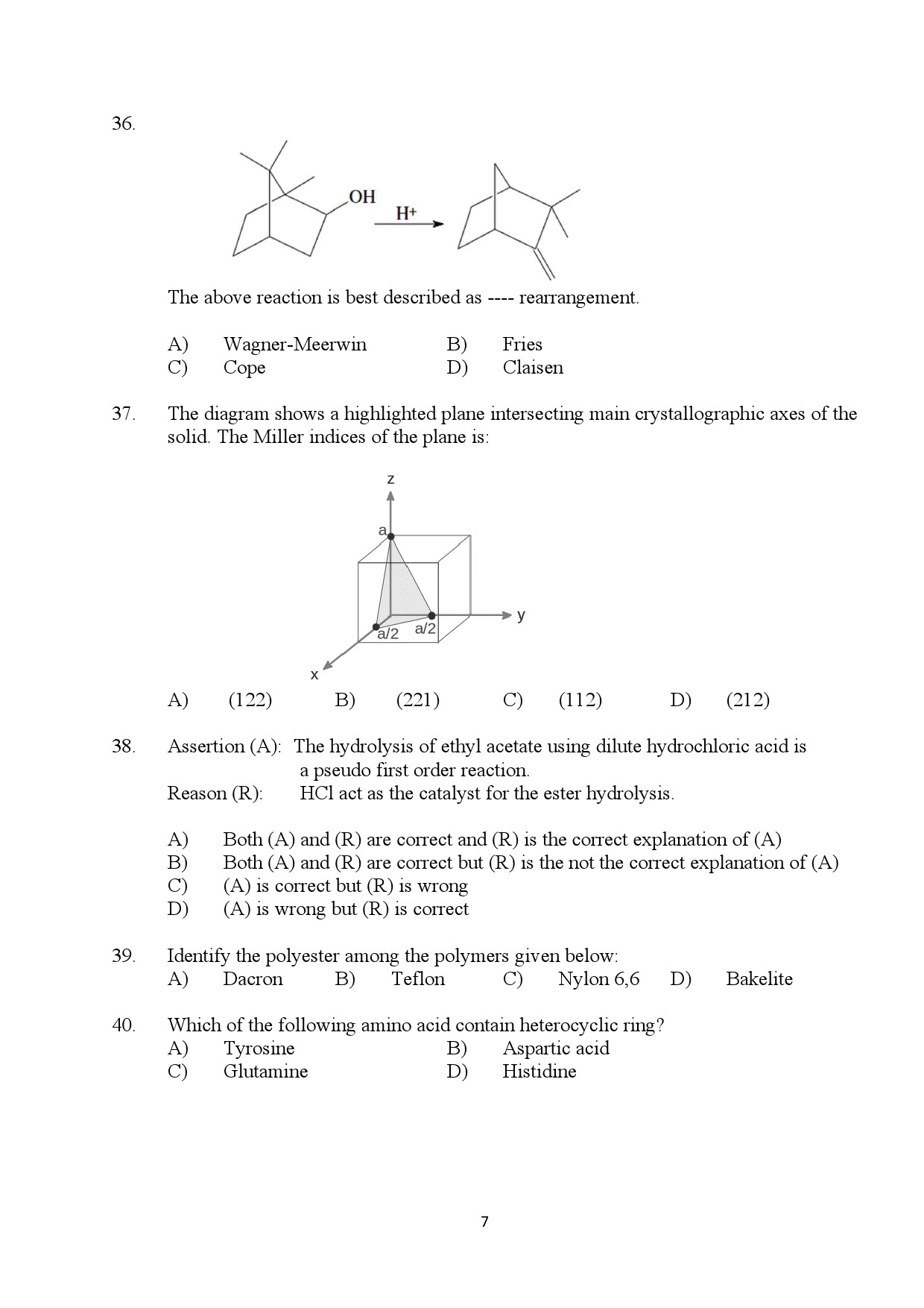 Kerala SET Chemistry Exam Question Paper July 2024 7