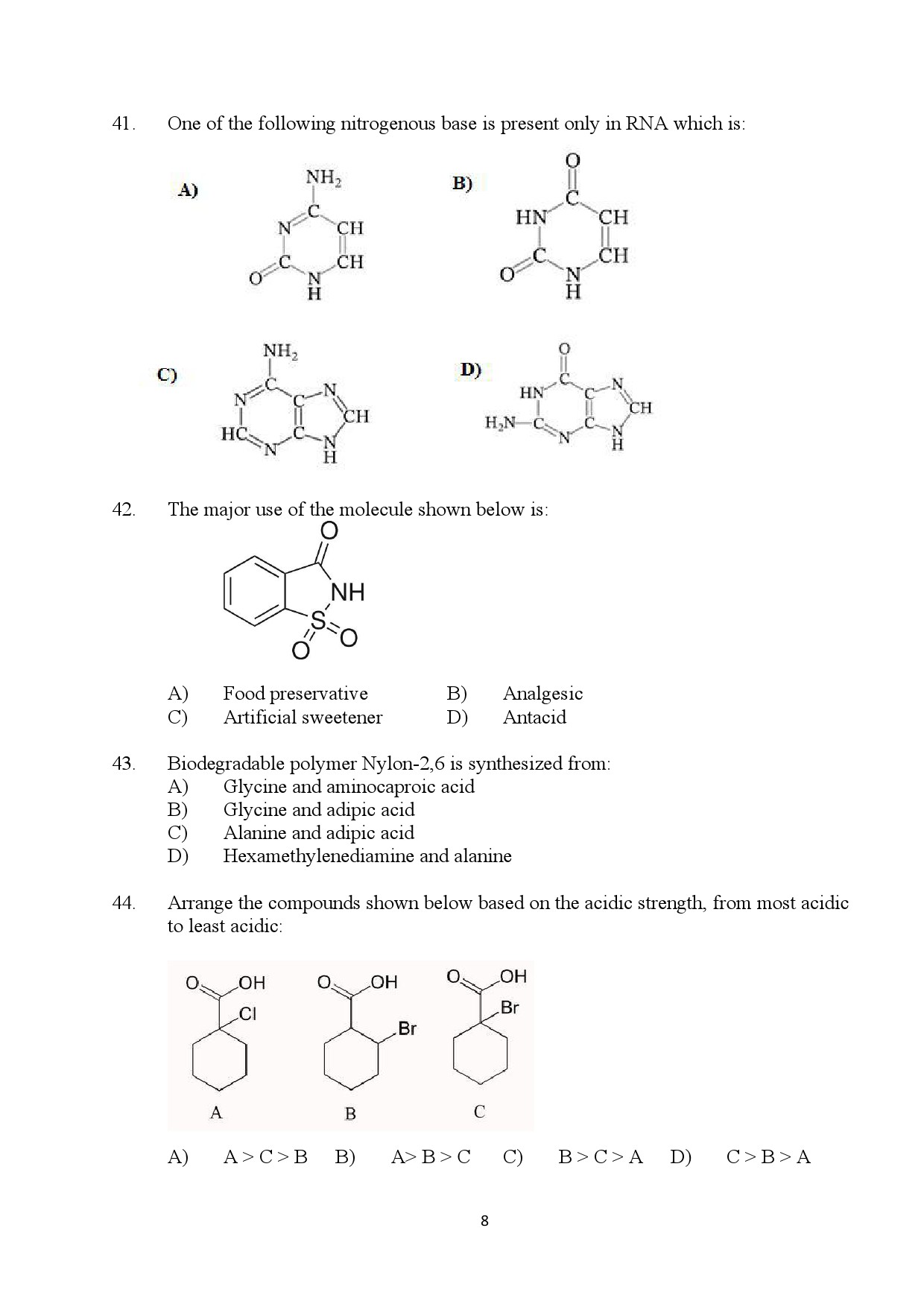 Kerala SET Chemistry Exam Question Paper July 2024 8