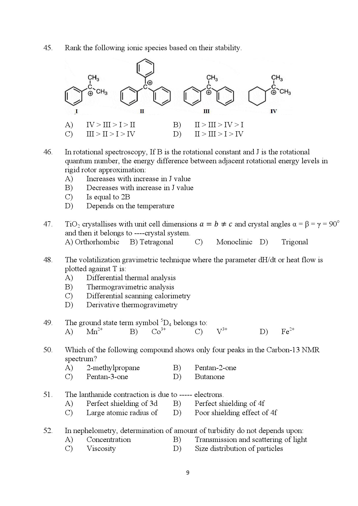 Kerala SET Chemistry Exam Question Paper July 2024 9