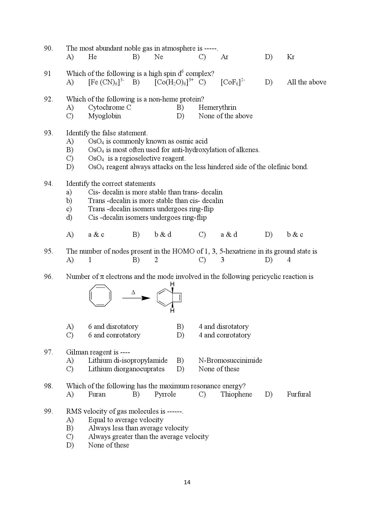 Kerala SET Chemistry Question Paper February 2019 14