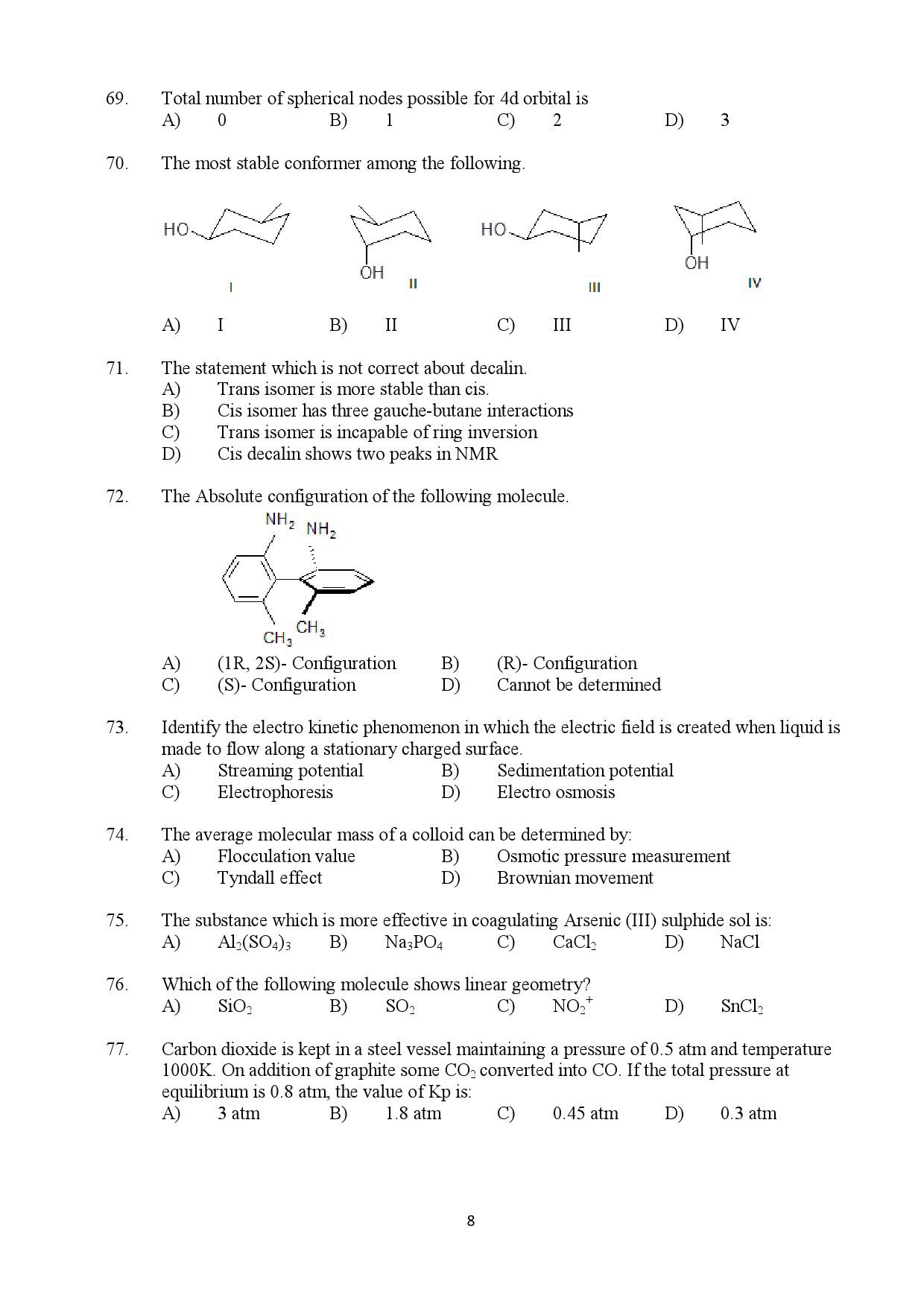 Kerala SET Chemistry Question Paper July 2019 8
