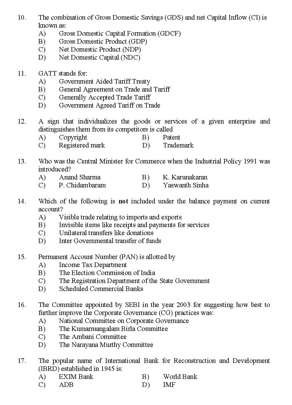Kerala SET Commerce Exam 2011 Question Code 91105 2