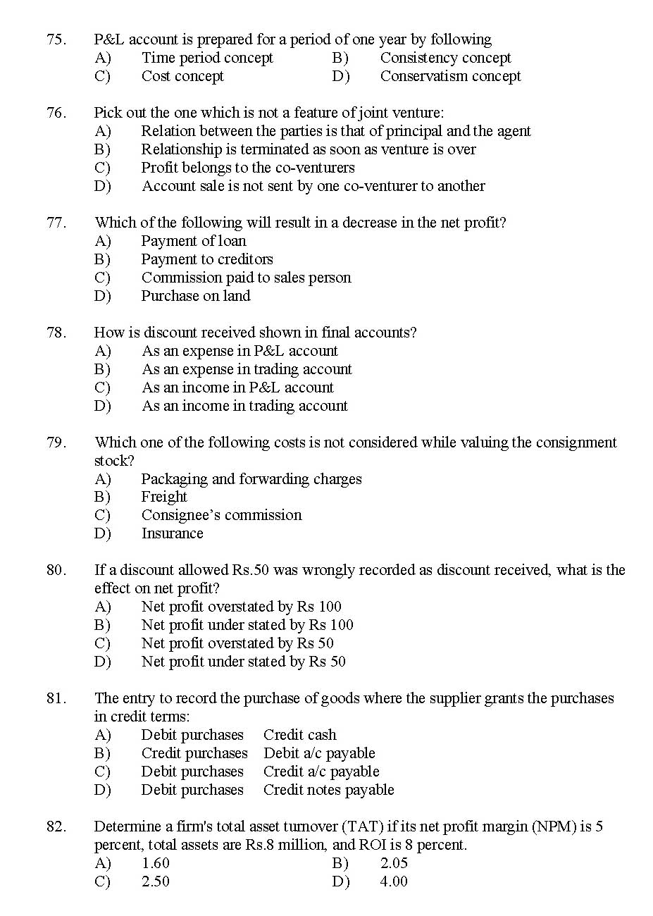 Kerala SET Commerce Exam 2011 Question Code 91105 9
