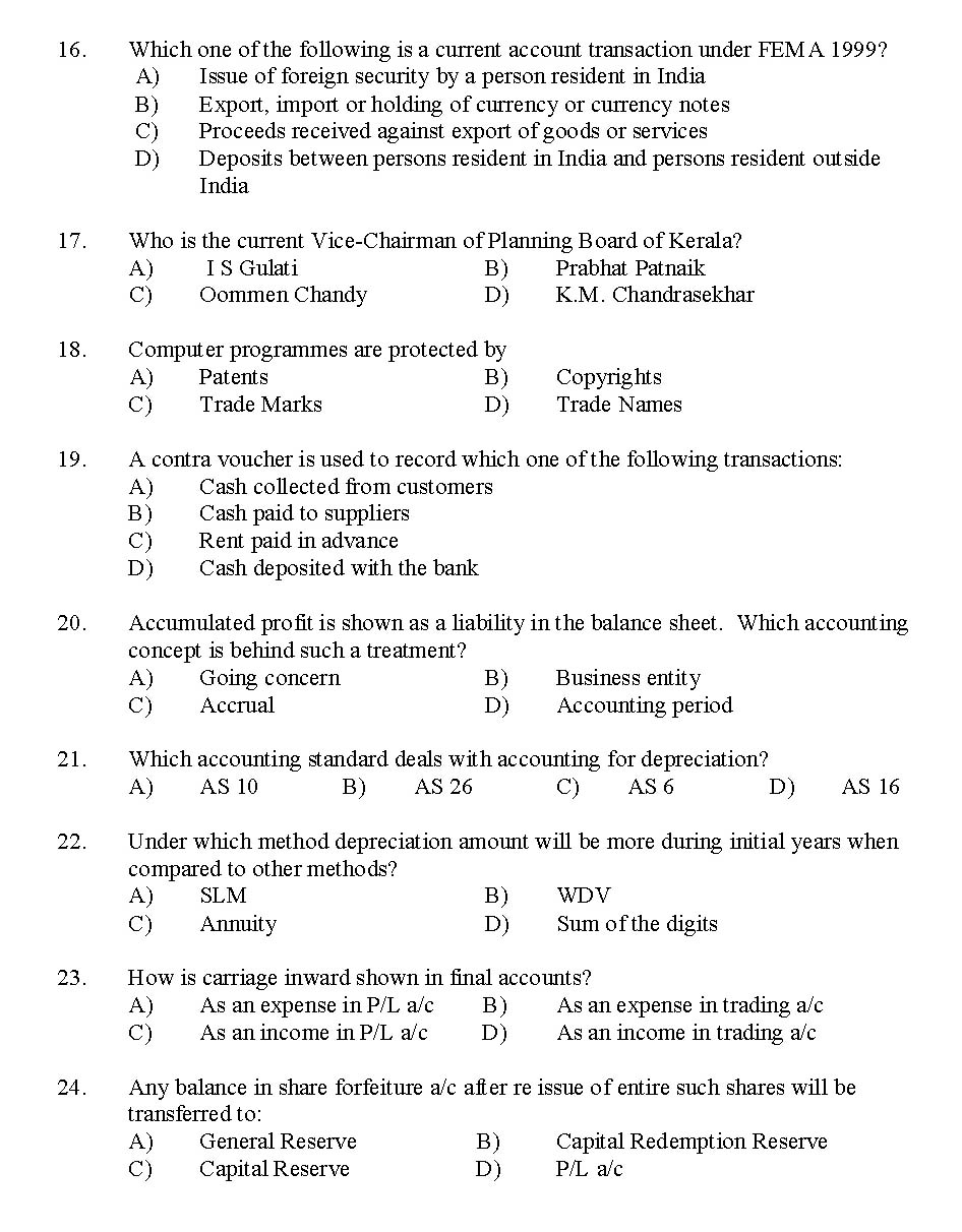Kerala SET Commerce Exam 2012 Question Code 12905 3