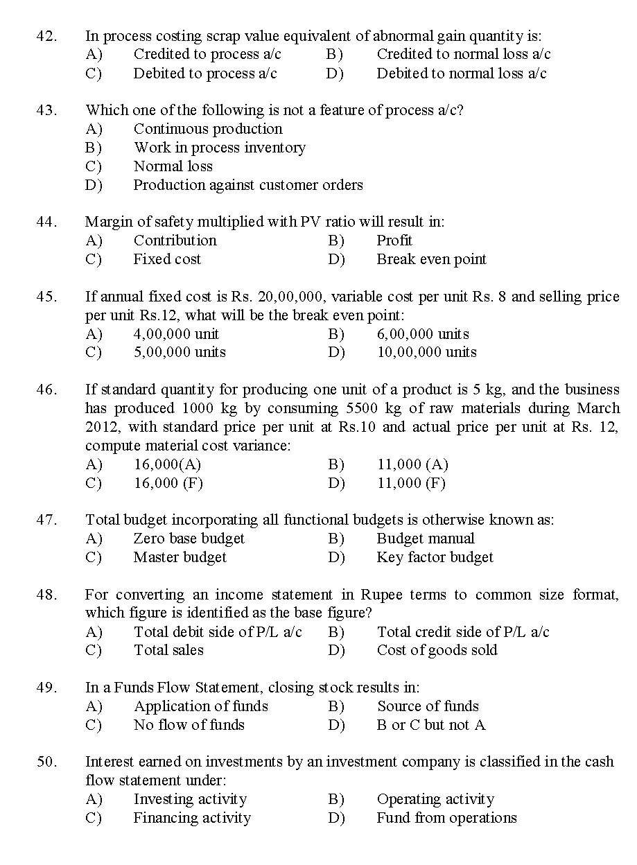 Kerala SET Commerce Exam 2012 Question Code 12905 6