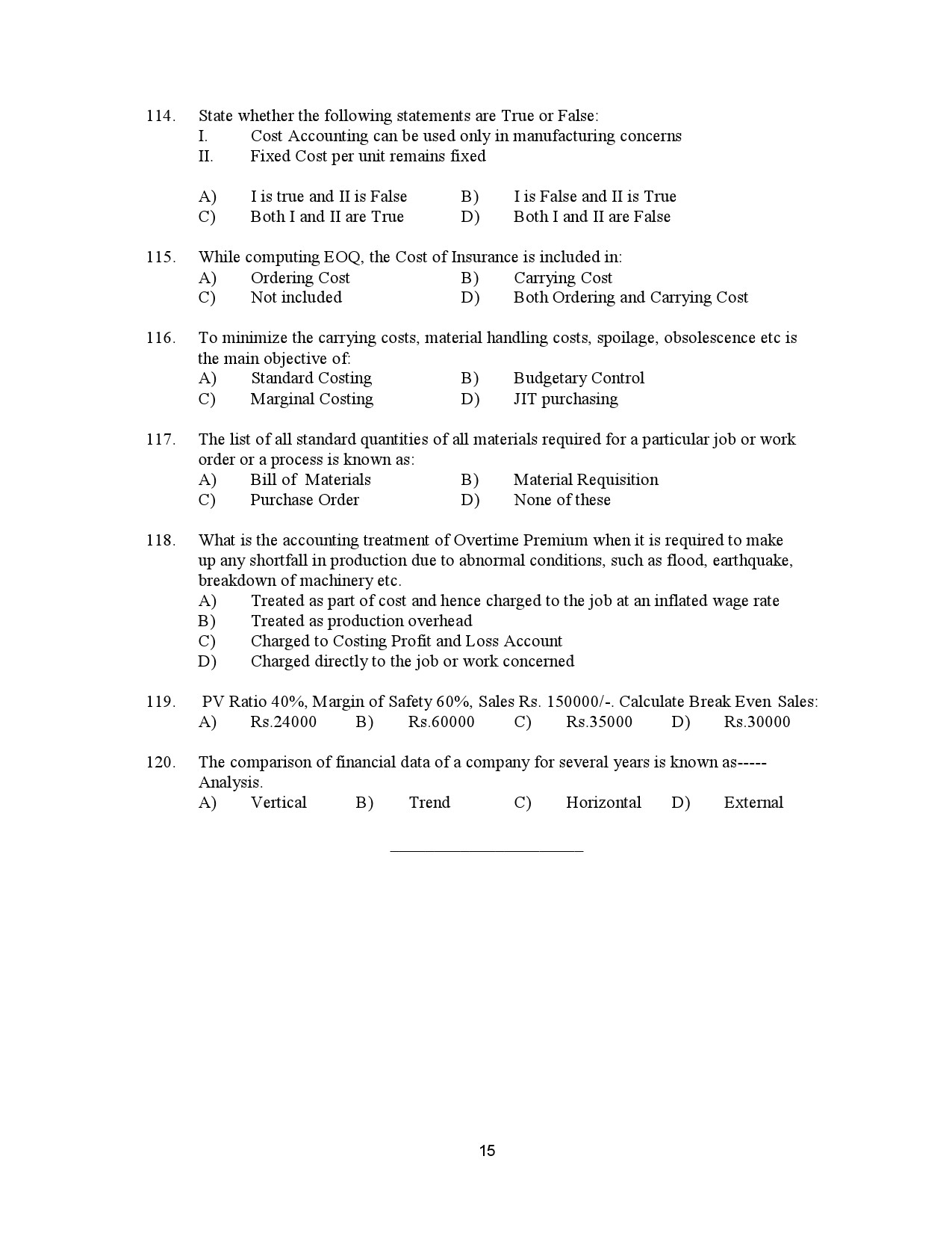 Kerala SET Commerce Exam Question Paper January 2023 15