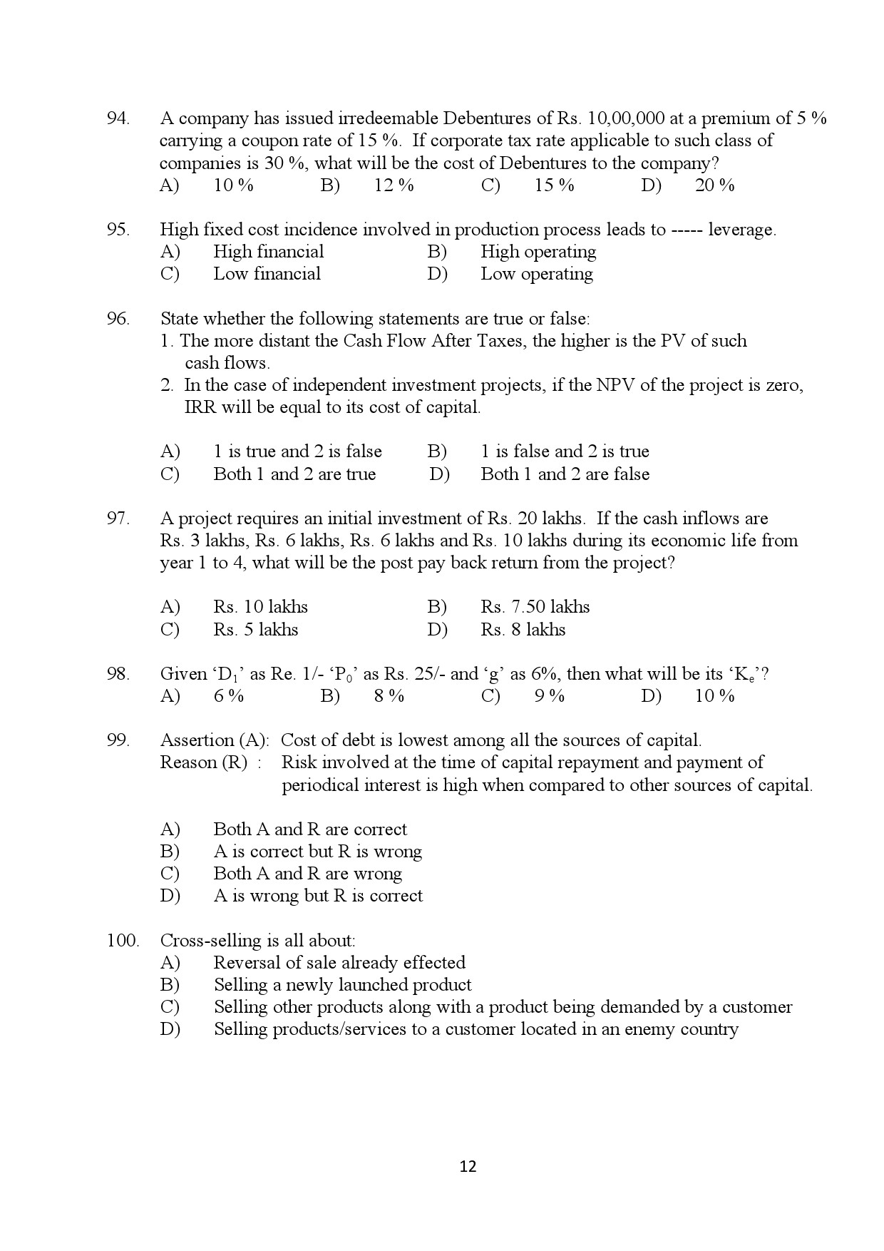 Kerala SET Commerce Exam Question Paper January 2024 12