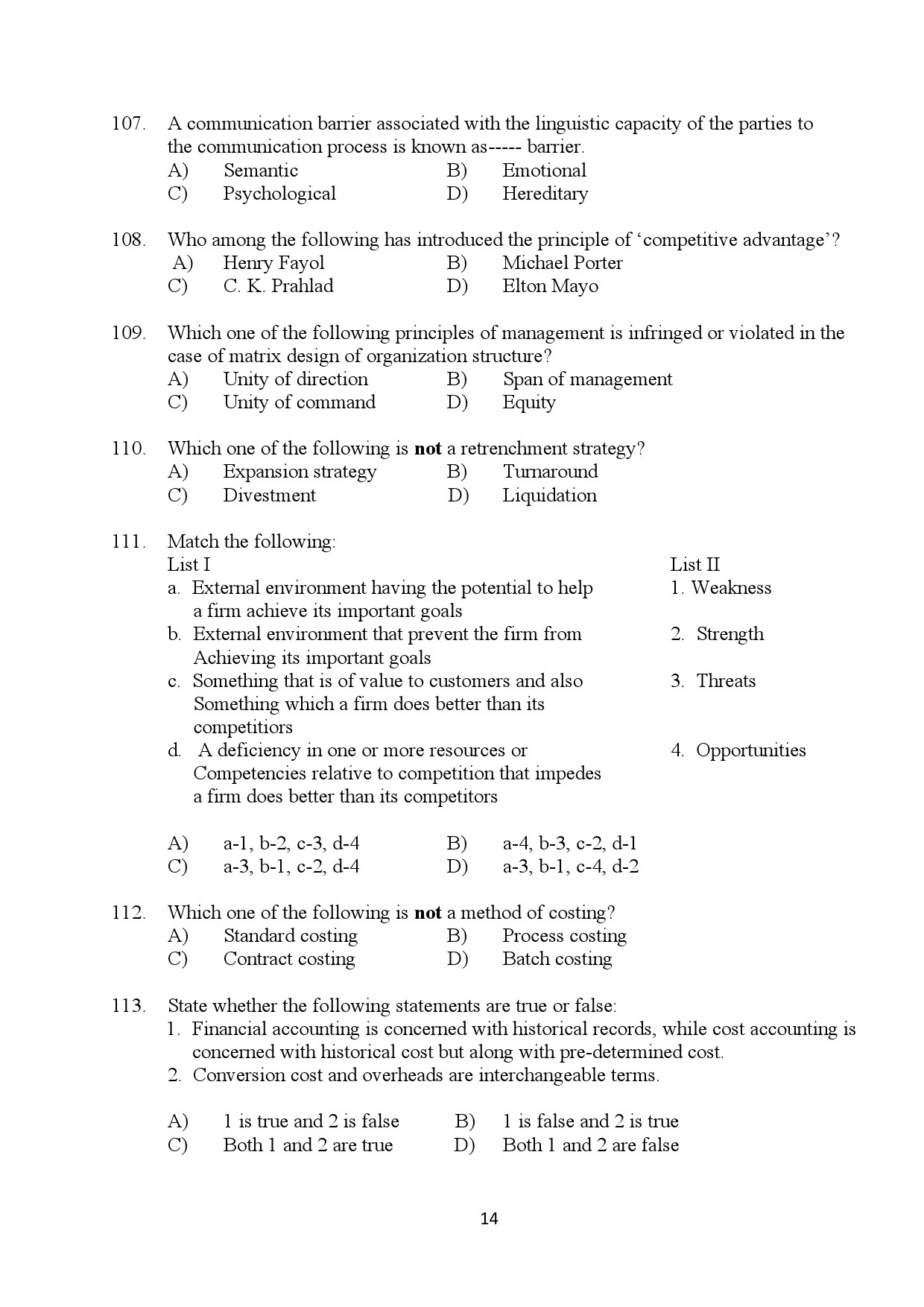 Kerala SET Commerce Exam Question Paper January 2024 14