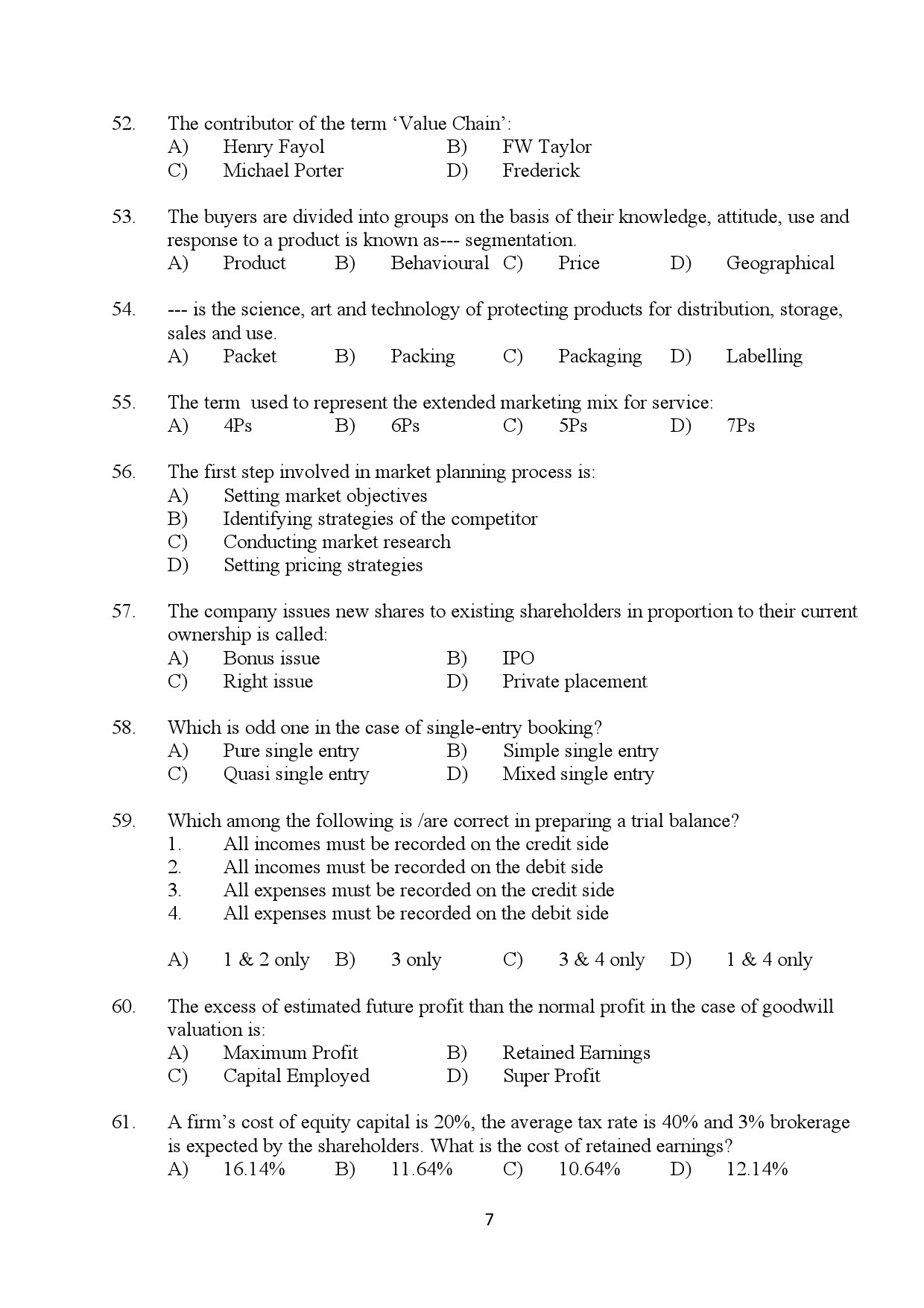 Kerala SET Commerce Exam Question Paper January 2024 7