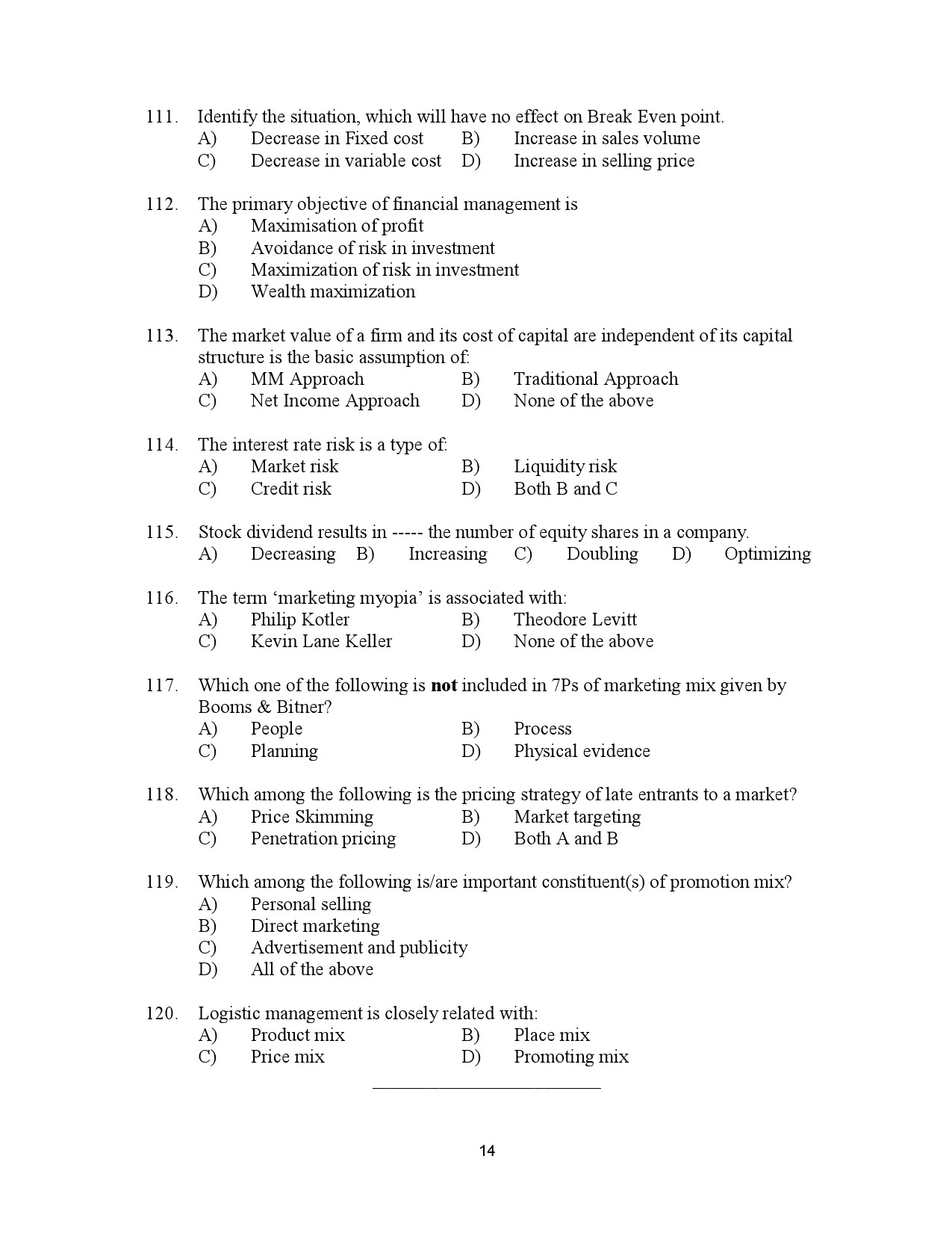 Kerala SET Commerce Exam Question Paper July 2023 14