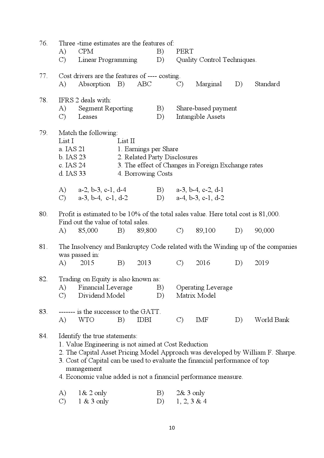 Kerala SET Commerce Exam Question Paper July 2024 10