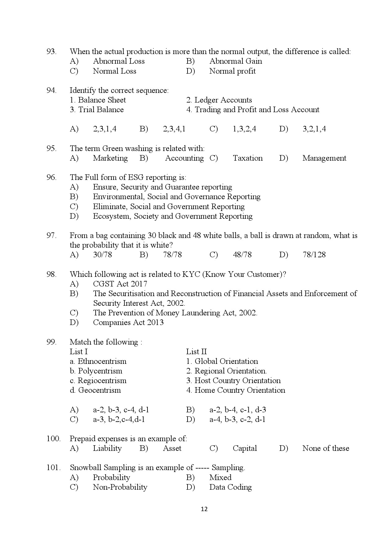 Kerala SET Commerce Exam Question Paper July 2024 12