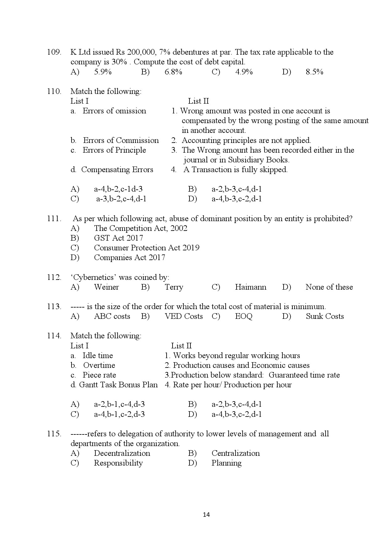 Kerala SET Commerce Exam Question Paper July 2024 14