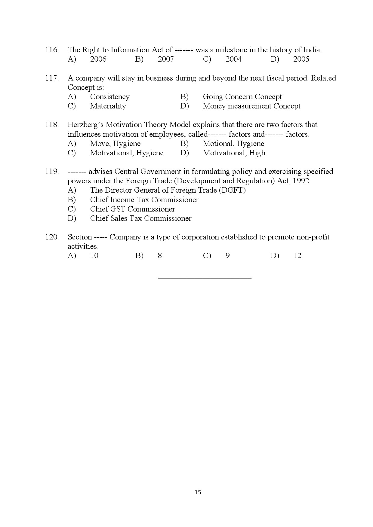 Kerala SET Commerce Exam Question Paper July 2024 15