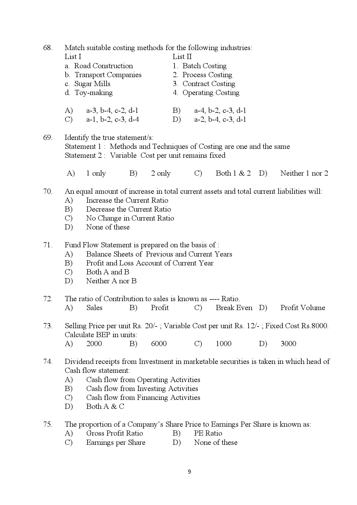 Kerala SET Commerce Exam Question Paper July 2024 9