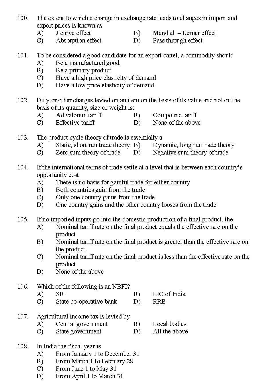 Kerala SET Economics Exam 2011 Question Code 91106 12