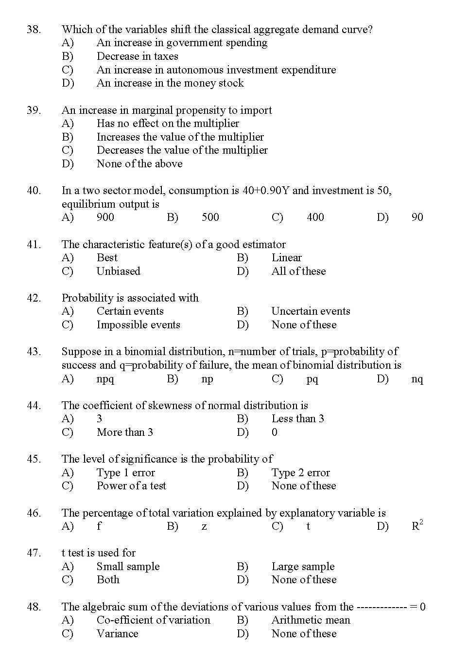 Kerala SET Economics Exam 2012 Question Code 12906 5