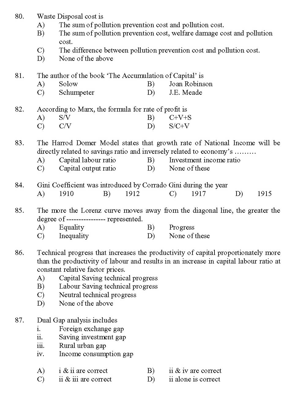 Kerala SET Economics Exam 2013 Question Code 13606 10