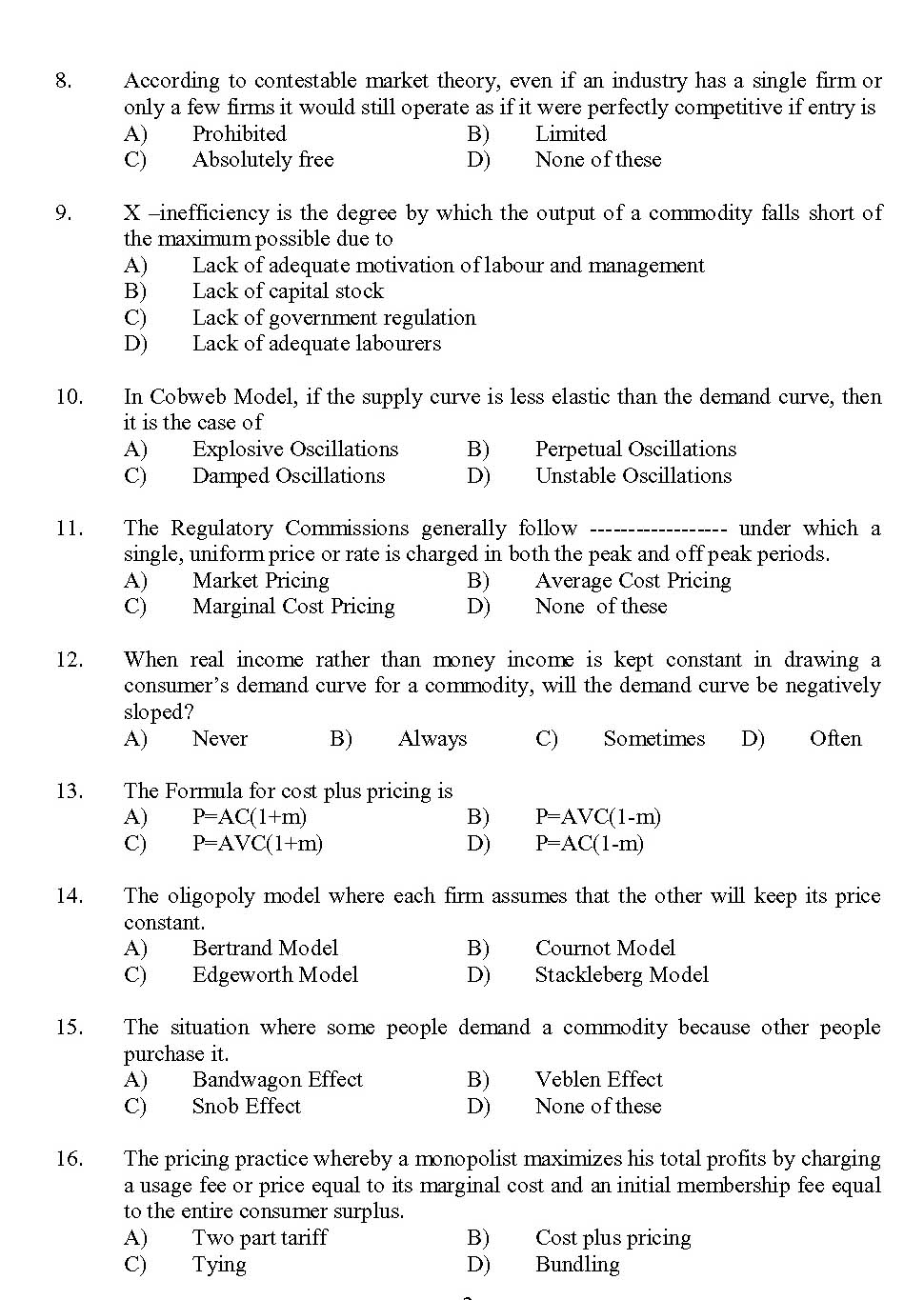 Kerala SET Economics Exam 2013 Question Code 13606 2
