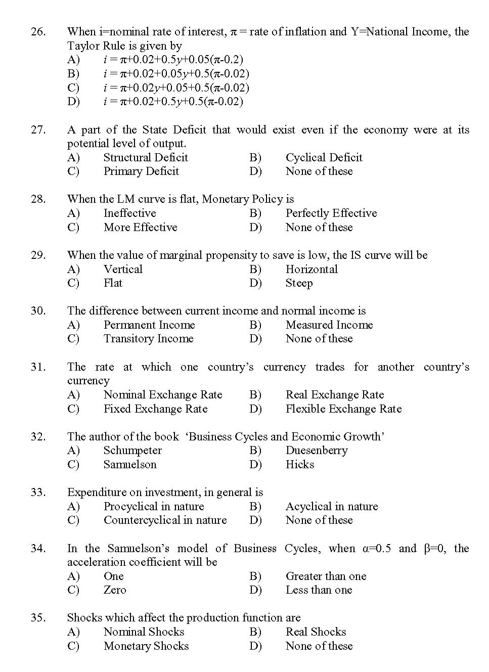 Kerala SET Economics Exam 2013 Question Code 13606 4