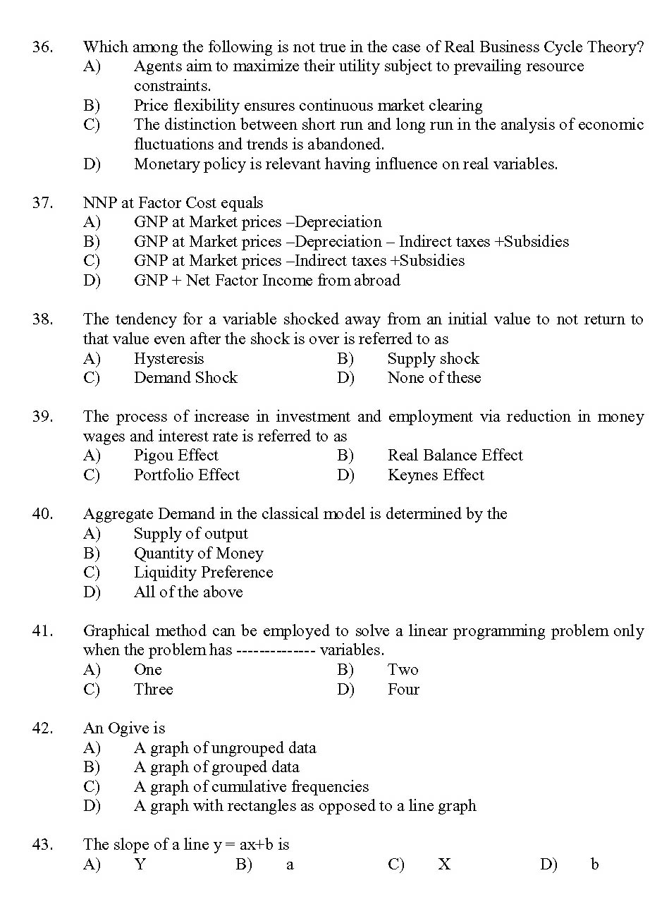 Kerala SET Economics Exam 2013 Question Code 13606 5