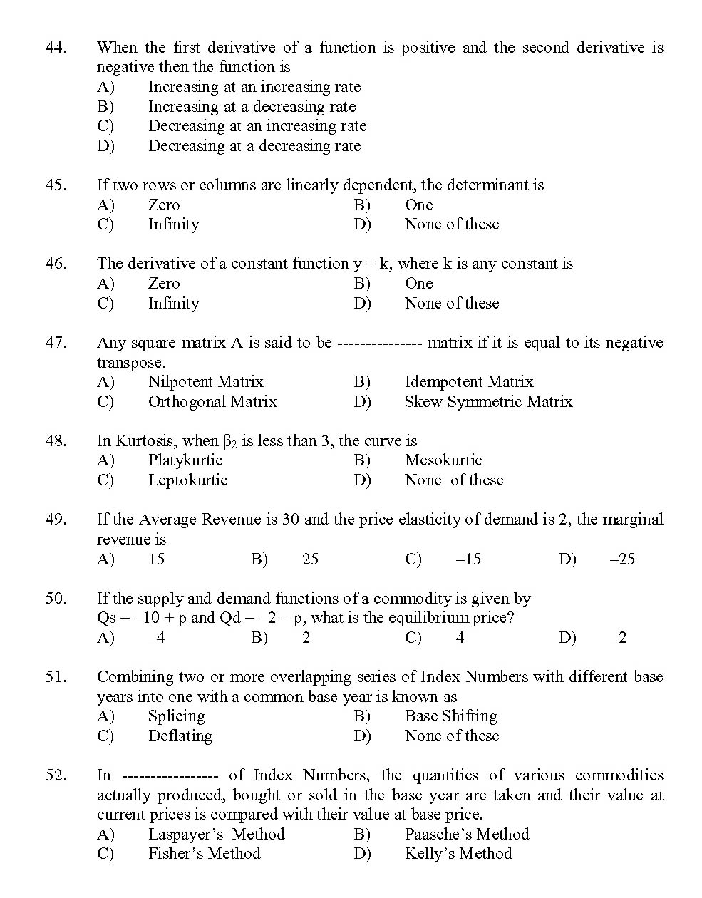 Kerala SET Economics Exam 2013 Question Code 13606 6