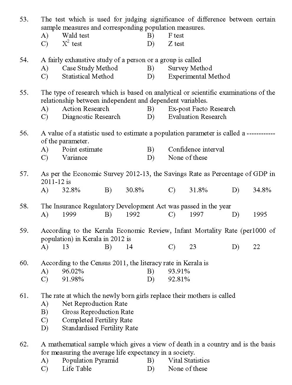 Kerala SET Economics Exam 2013 Question Code 13606 7