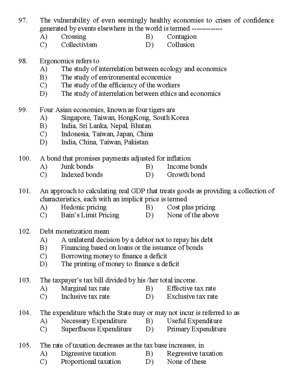 Kerala SET Economics Exam 2014 Question Code 14206 12