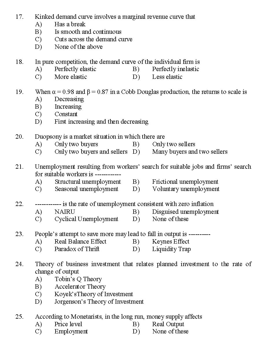 Kerala SET Economics Exam 2014 Question Code 14206 3