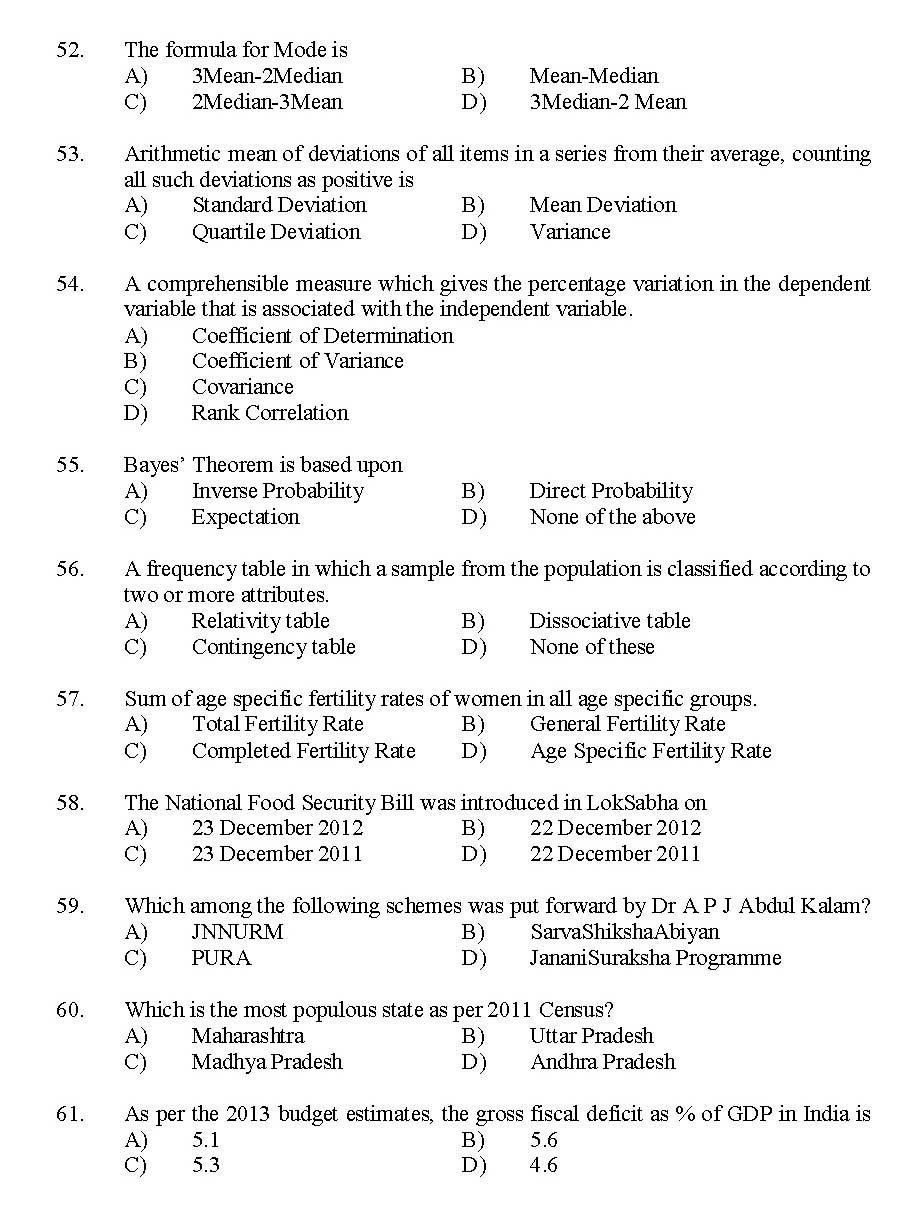 Kerala SET Economics Exam 2014 Question Code 14206 7