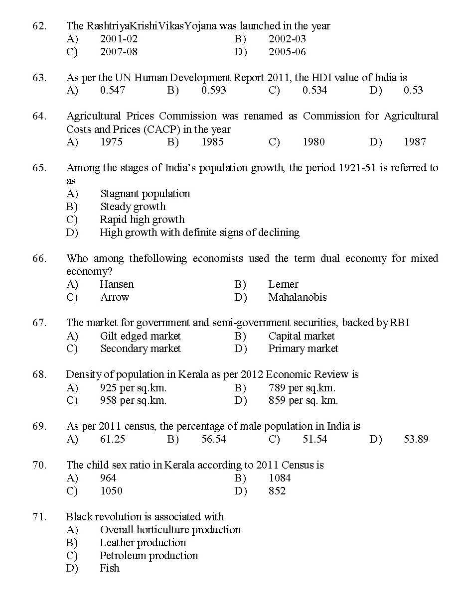 Kerala SET Economics Exam 2014 Question Code 14206 8