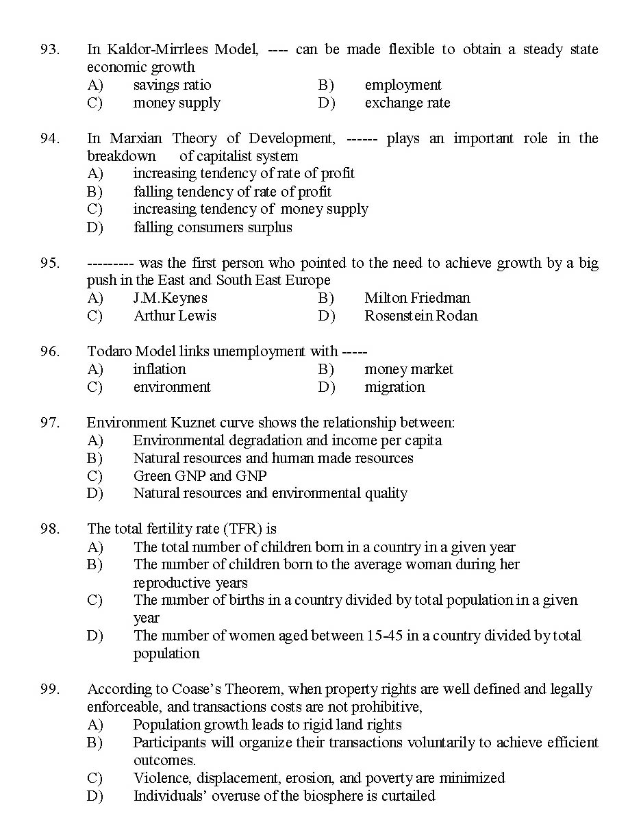 Kerala SET Economics Exam 2015 Question Code 15606 12