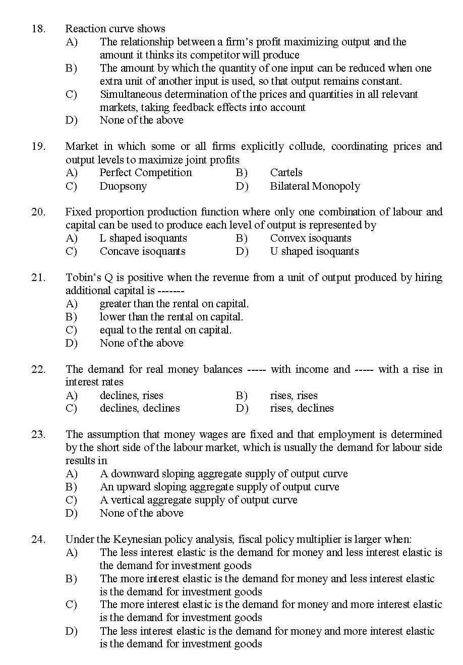 Kerala SET Economics Exam 2015 Question Code 15606 3