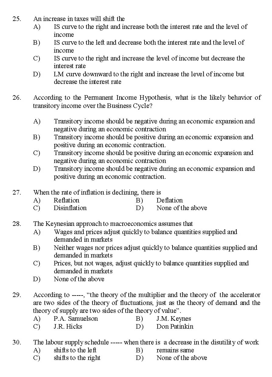Kerala SET Economics Exam 2015 Question Code 15606 4