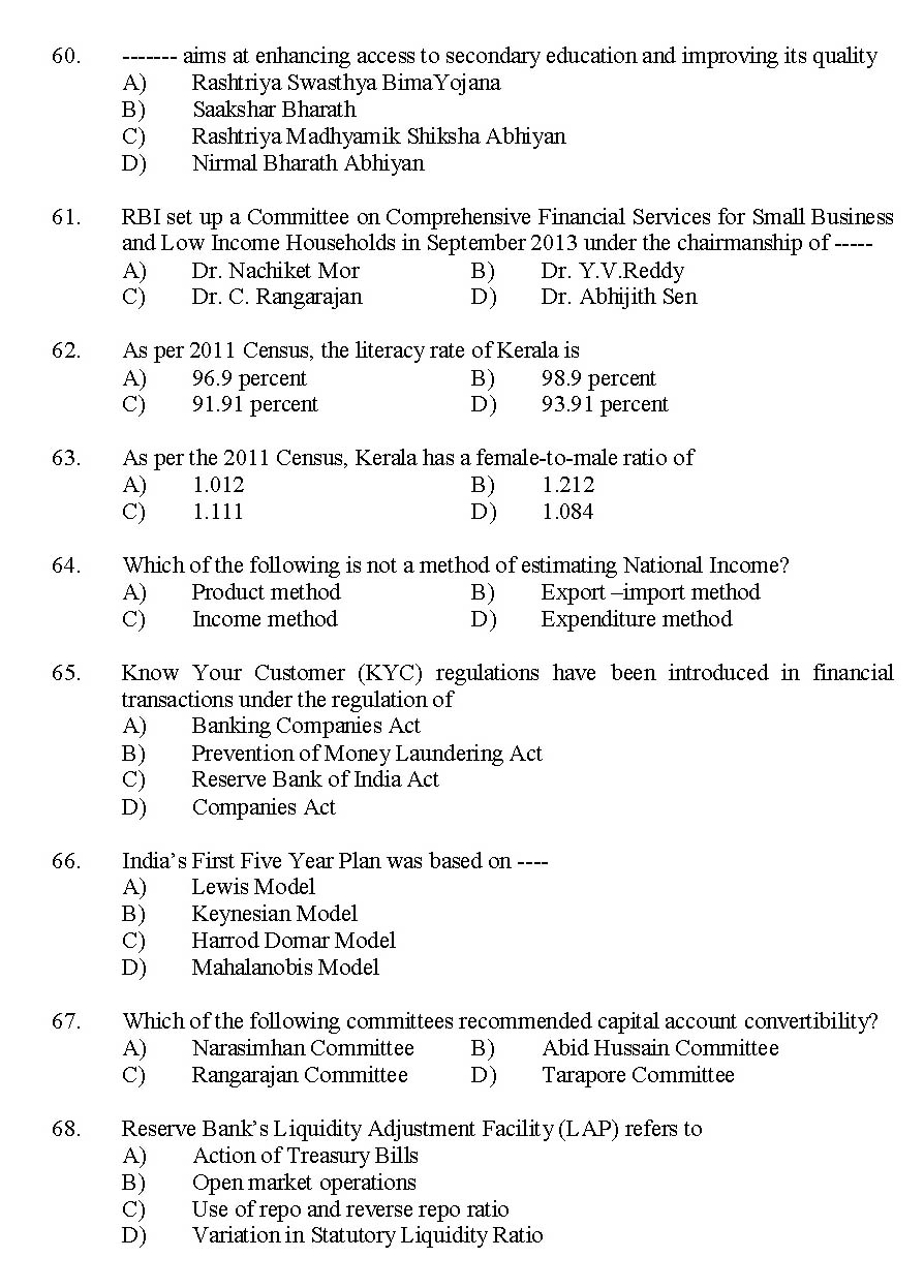 Kerala SET Economics Exam 2015 Question Code 15606 8