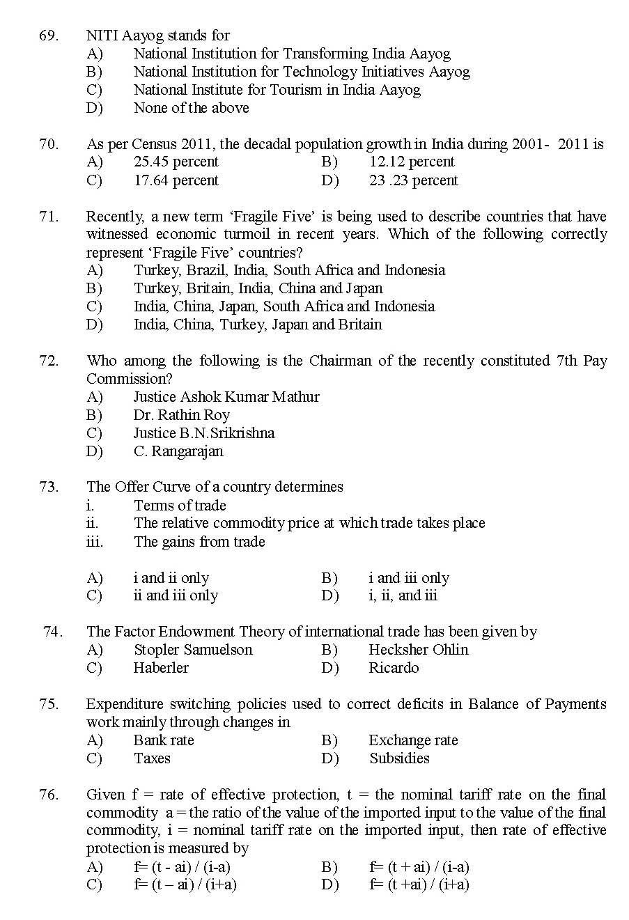 Kerala SET Economics Exam 2015 Question Code 15606 9