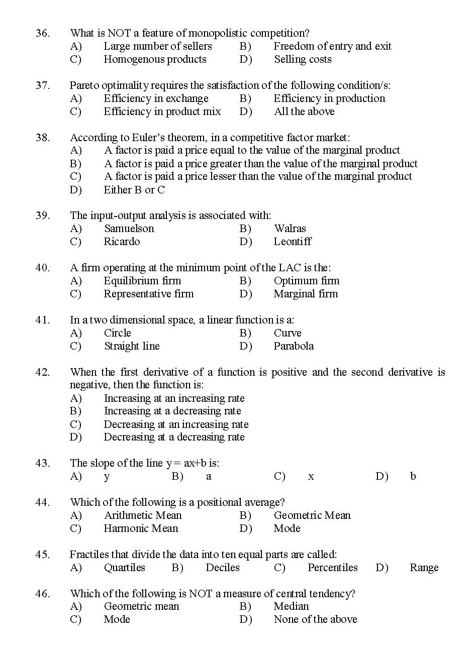 Kerala SET Economics Exam 2016 Question Code 16106 A 5