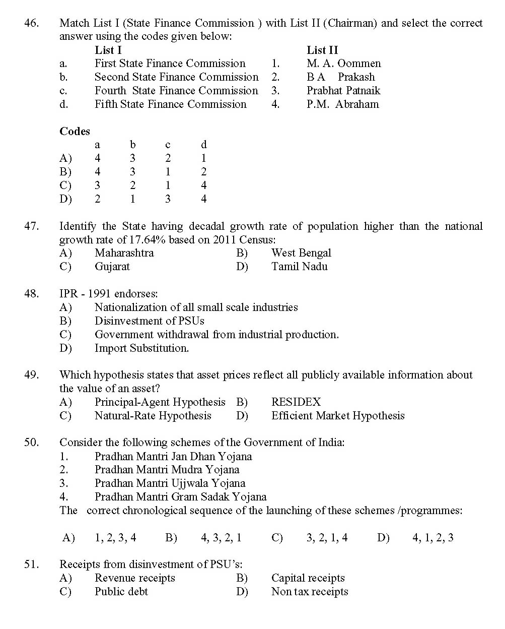 Kerala SET Economics Exam 2017 Question Code 17206 A 8